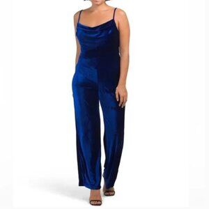 Laundry by Shelli Segal blue velvet wide leg jumpsuit size 6